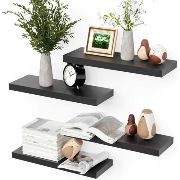 Black Floating Shelves for Wall, 4 Sets Room Storage Shelves, Display Shelves - Picture 1 of 7